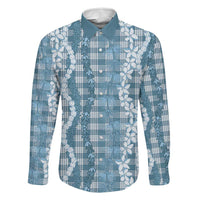 Hawaiian Ohia Lehua Lei Family Matching Off Shoulder Maxi Dress and Hawaiian Shirt Plaid Palaka Uliuli Omaomao Pattern LT9 Dad's Shirt - Long Sleeve Teal - Polynesian Pride