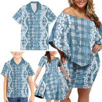 Hawaiian Ohia Lehua Lei Family Matching Off Shoulder Short Dress and Hawaiian Shirt Plaid Palaka Uliuli Omaomao Pattern LT9 - Polynesian Pride