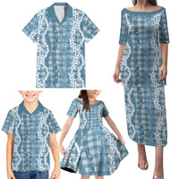 Hawaiian Ohia Lehua Lei Family Matching Puletasi and Hawaiian Shirt Plaid Palaka Uliuli Omaomao Pattern LT9 - Polynesian Pride