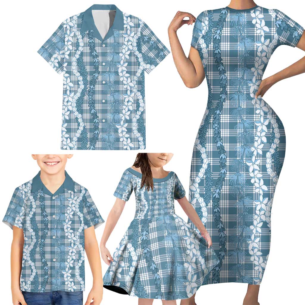 Hawaiian Ohia Lehua Lei Family Matching Short Sleeve Bodycon Dress and Hawaiian Shirt Plaid Palaka Uliuli Omaomao Pattern LT9 - Polynesian Pride