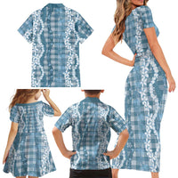 Hawaiian Ohia Lehua Lei Family Matching Short Sleeve Bodycon Dress and Hawaiian Shirt Plaid Palaka Uliuli Omaomao Pattern LT9 - Polynesian Pride