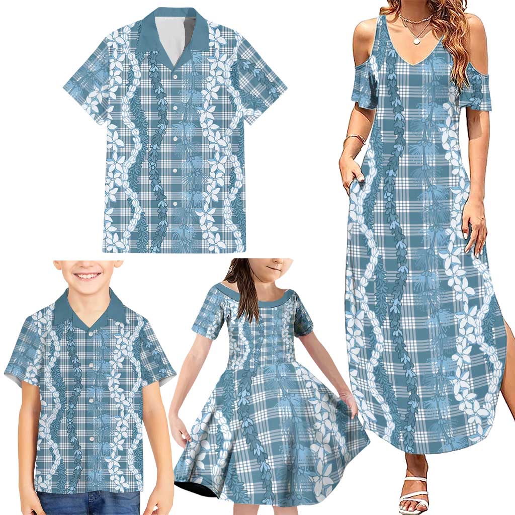 Hawaiian Ohia Lehua Lei Family Matching Summer Maxi Dress and Hawaiian Shirt Plaid Palaka Uliuli Omaomao Pattern LT9 - Polynesian Pride
