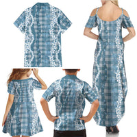 Hawaiian Ohia Lehua Lei Family Matching Summer Maxi Dress and Hawaiian Shirt Plaid Palaka Uliuli Omaomao Pattern LT9 - Polynesian Pride