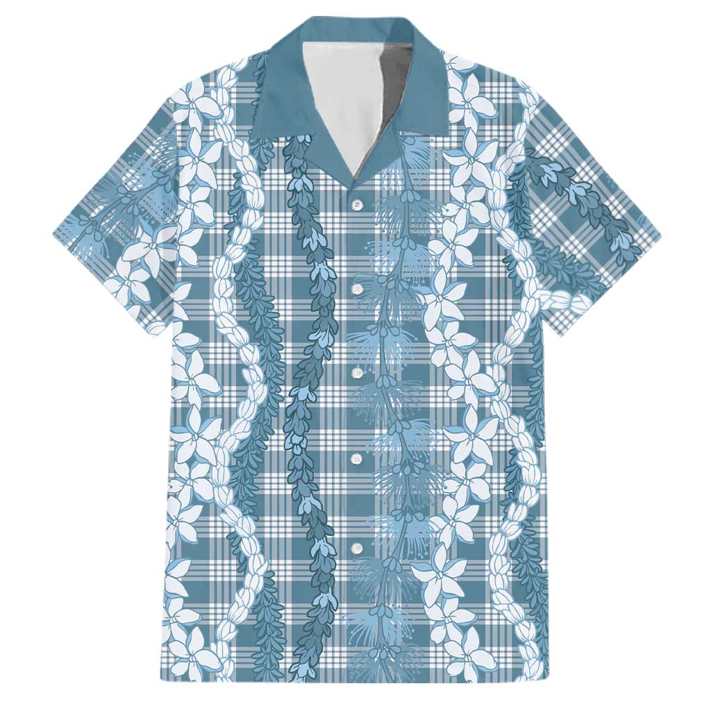 Hawaiian Ohia Lehua Lei Family Matching Summer Maxi Dress and Hawaiian Shirt Plaid Palaka Uliuli Omaomao Pattern LT9 Dad's Shirt - Short Sleeve Teal - Polynesian Pride