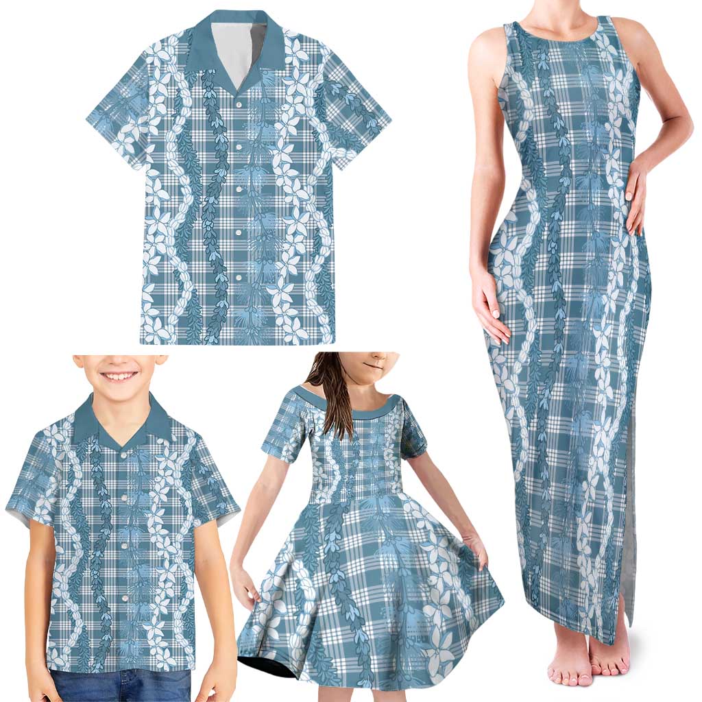 Hawaiian Ohia Lehua Lei Family Matching Tank Maxi Dress and Hawaiian Shirt Plaid Palaka Uliuli Omaomao Pattern - Polynesian Pride