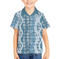 Hawaiian Ohia Lehua Lei Kid Hawaiian Shirt Plaid Palaka Uliuli Omaomao Pattern - Polynesian Pride