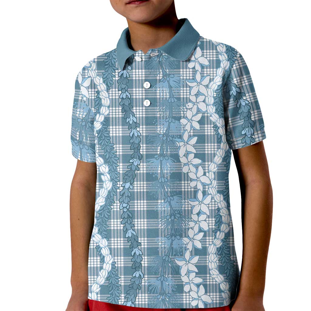 Hawaiian Ohia Lehua Lei Kid Polo Shirt Plaid Palaka Uliuli Omaomao Pattern LT9 Kid Teal - Polynesian Pride