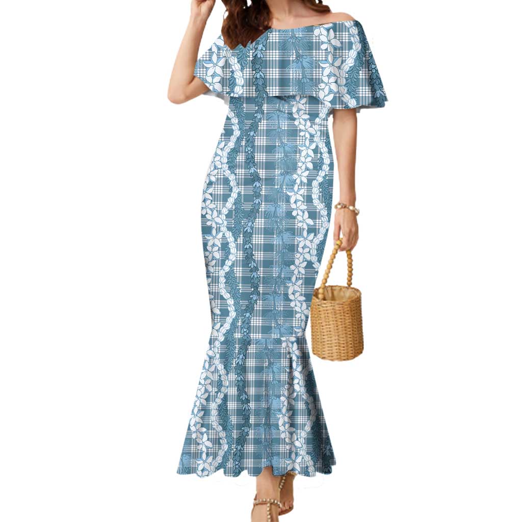 Hawaiian Ohia Lehua Lei Mermaid Dress Plaid Palaka Uliuli Omaomao Pattern - Polynesian Pride