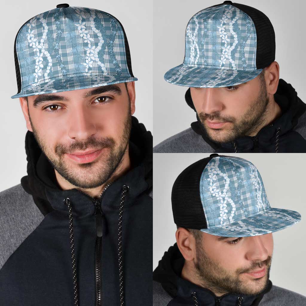 Hawaiian Ohia Lehua Lei Mesh Trucker Cap Plaid Palaka Uliuli Omaomao Pattern - Polynesian Pride