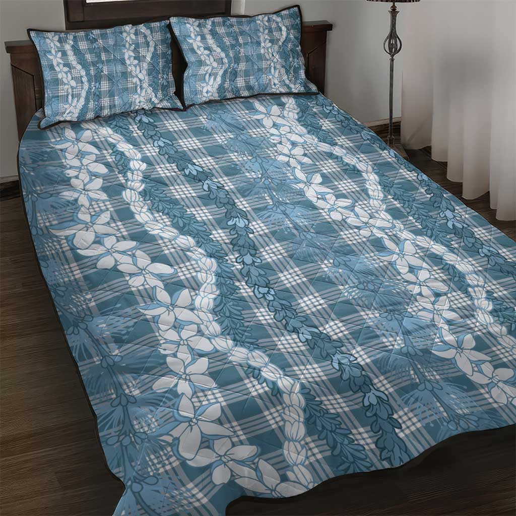 Hawaiian Ohia Lehua Lei Quilt Bed Set Plaid Palaka Uliuli Omaomao Pattern LT9 Teal - Polynesian Pride
