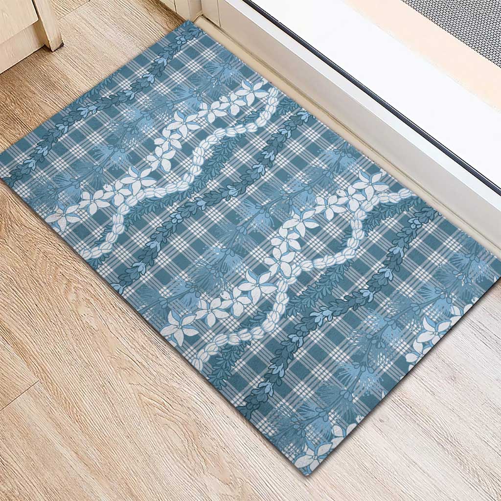 Hawaiian Ohia Lehua Lei Rubber Doormat Plaid Palaka Uliuli Omaomao Pattern - Polynesian Pride