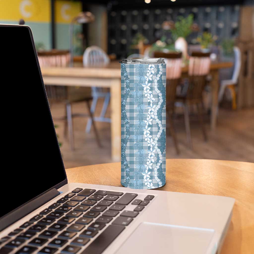 Hawaiian Ohia Lehua Lei Skinny Tumbler Plaid Palaka Uliuli Omaomao Pattern - Polynesian Pride