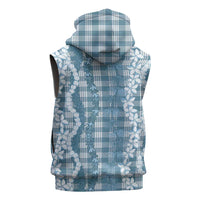 Hawaiian Ohia Lehua Lei Sleeveless Hoodie Plaid Palaka Uliuli Omaomao Pattern - Polynesian Pride