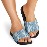 Hawaiian Ohia Lehua Lei Slide Sandals Plaid Palaka Uliuli Omaomao Pattern - Polynesian Pride