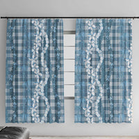 Hawaiian Ohia Lehua Lei Window Curtain Plaid Palaka Uliuli Omaomao Pattern LT9 With Hooks Teal - Polynesian Pride