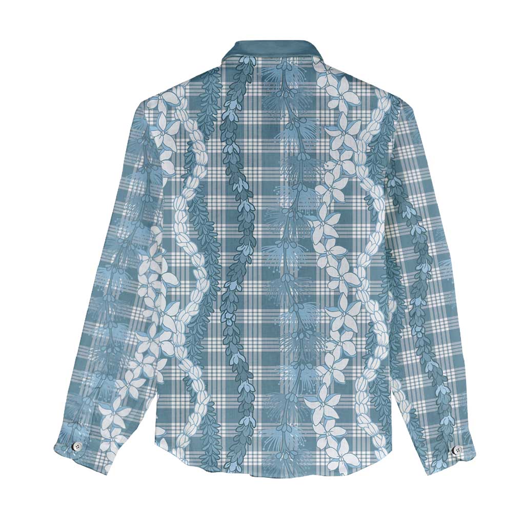 Hawaiian Ohia Lehua Lei Women Casual Shirt Plaid Palaka Uliuli Omaomao Pattern - Polynesian Pride