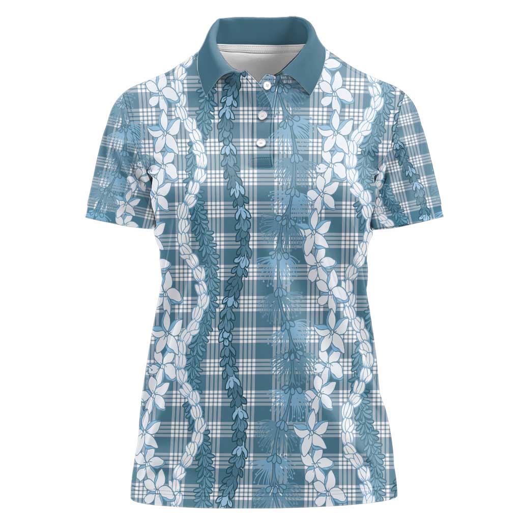 Hawaiian Ohia Lehua Lei Women Polo Shirt Plaid Palaka Uliuli Omaomao Pattern - Polynesian Pride