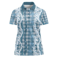Hawaiian Ohia Lehua Lei Women Polo Shirt Plaid Palaka Uliuli Omaomao Pattern - Polynesian Pride