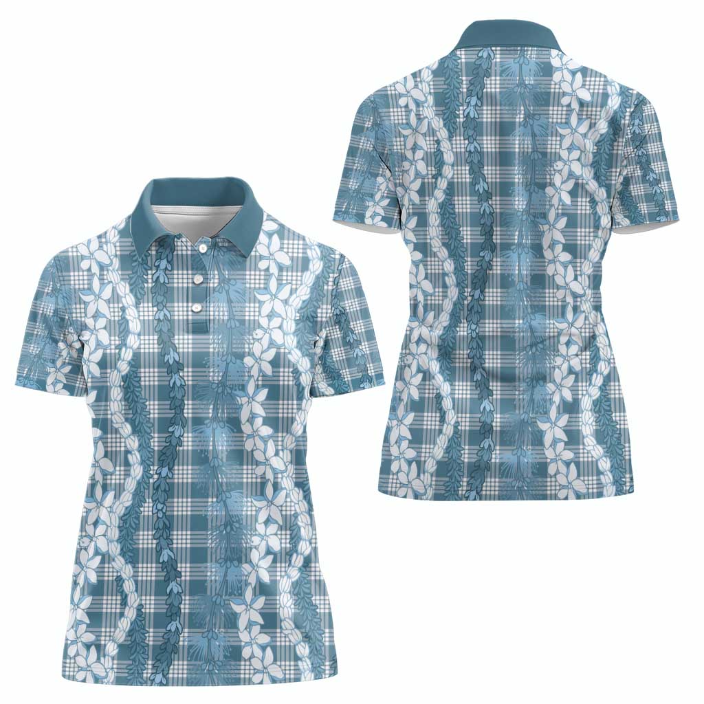 Hawaiian Ohia Lehua Lei Women Polo Shirt Plaid Palaka Uliuli Omaomao Pattern - Polynesian Pride