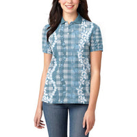 Hawaiian Ohia Lehua Lei Women Polo Shirt Plaid Palaka Uliuli Omaomao Pattern - Polynesian Pride