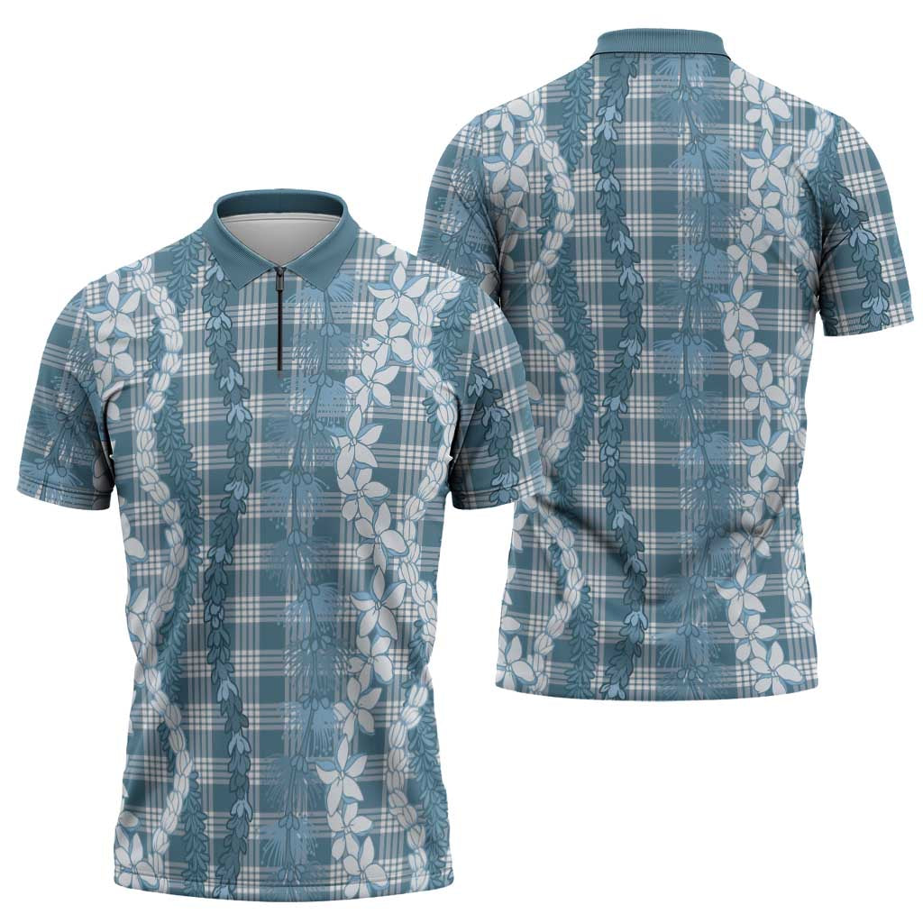 Hawaiian Ohia Lehua Lei Zipper Polo Shirt Plaid Palaka Uliuli Omaomao Pattern - Polynesian Pride