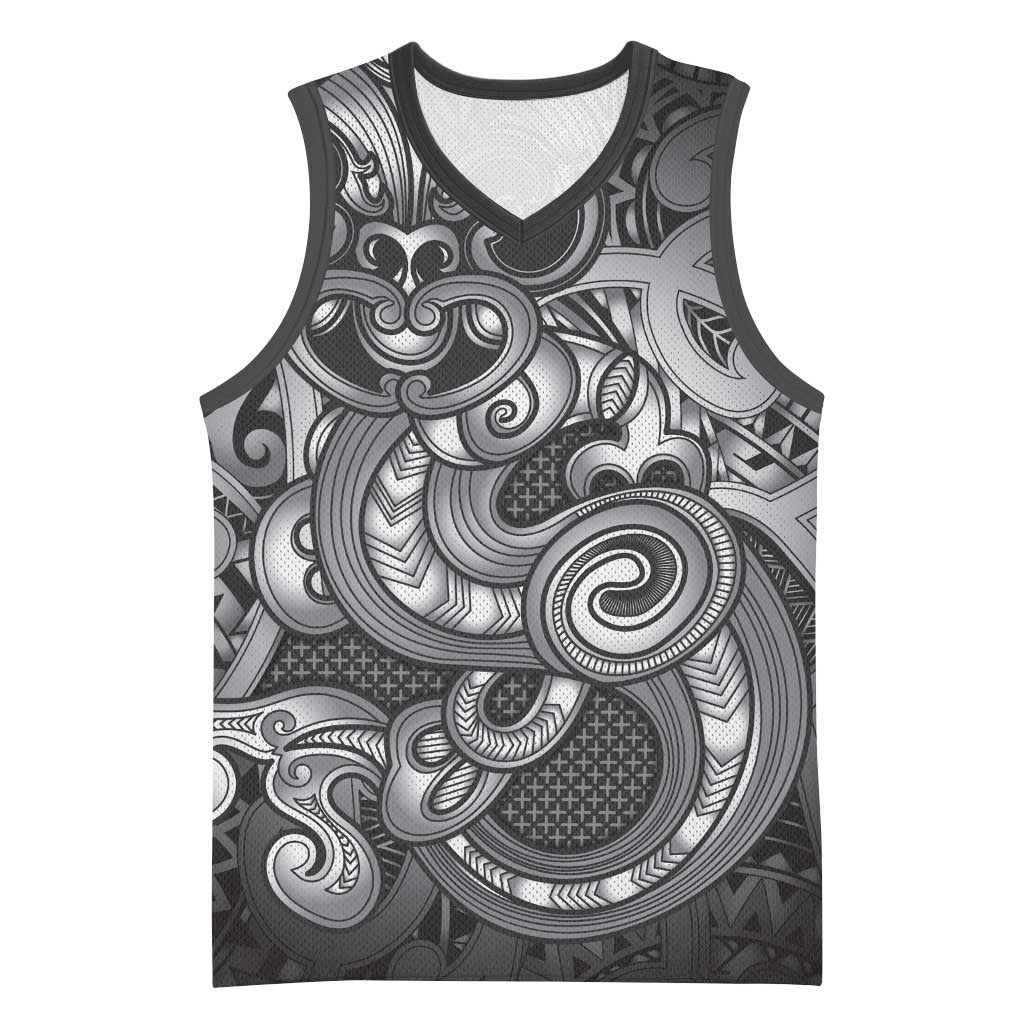 Aotearoa Maori Hei Tiki Basketball Jersey Kiwikiwi Kowhaiwhai Puhoro Motif LT9 Unisex Grey - Polynesian Pride