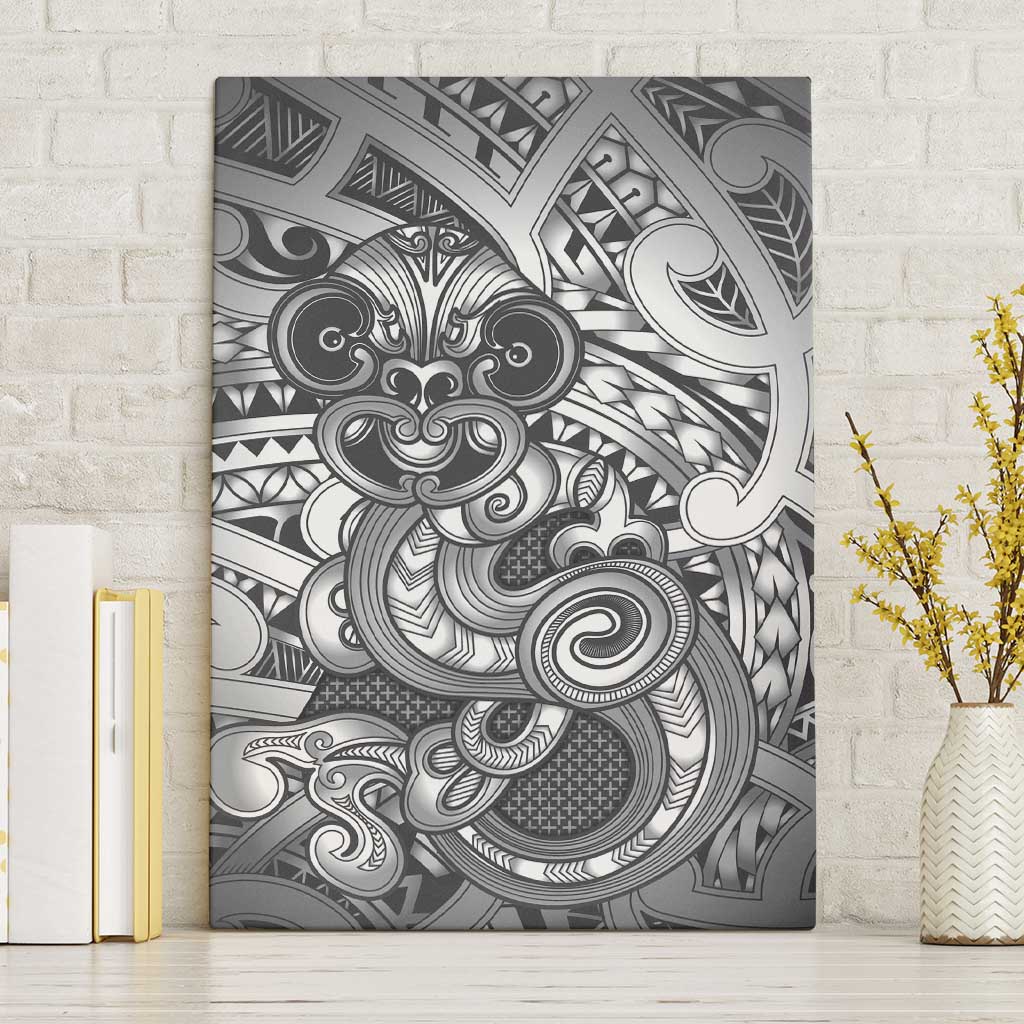 Aotearoa Maori Hei Tiki Canvas Wall Art Kiwikiwi Kowhaiwhai Puhoro Motif LT9 Without Frame Grey - Polynesian Pride