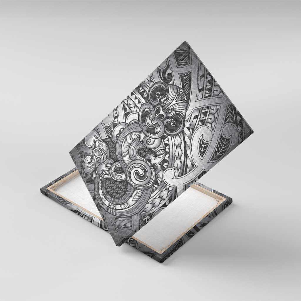 Aotearoa Maori Hei Tiki Canvas Wall Art Kiwikiwi Kowhaiwhai Puhoro Motif LT9 With Frame Grey - Polynesian Pride