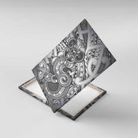 Aotearoa Maori Hei Tiki Canvas Wall Art Kiwikiwi Kowhaiwhai Puhoro Motif LT9 With Frame Grey - Polynesian Pride