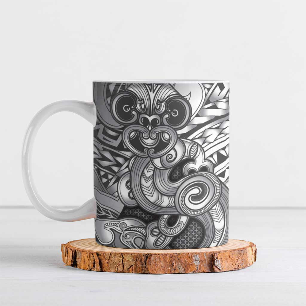 Aotearoa Maori Hei Tiki Ceramic Mug Kiwikiwi Kowhaiwhai Puhoro Motif LT9 Grey - Polynesian Pride