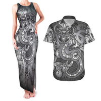 Aotearoa Maori Hei Tiki Couples Matching Tank Maxi Dress and Hawaiian Shirt Kiwikiwi Kowhaiwhai Puhoro Motif LT9 Grey - Polynesian Pride