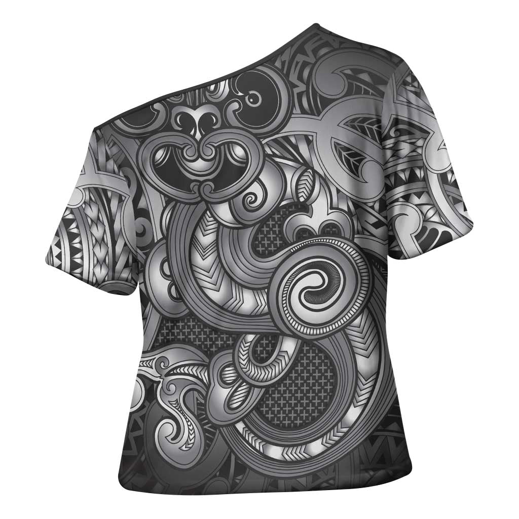 Aotearoa Maori Hei Tiki Cross Shoulder Shirt Kiwikiwi Kowhaiwhai Puhoro Motif LT9 - Polynesian Pride