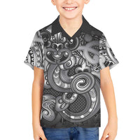 Aotearoa Maori Hei Tiki Family Matching Mermaid Dress and Hawaiian Shirt Kiwikiwi Kowhaiwhai Puhoro Motif LT9 Son's Shirt Grey - Polynesian Pride