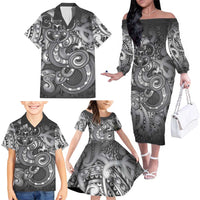 Aotearoa Maori Hei Tiki Family Matching Off The Shoulder Long Sleeve Dress and Hawaiian Shirt Kiwikiwi Kowhaiwhai Puhoro Motif LT9 - Polynesian Pride