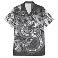 Aotearoa Maori Hei Tiki Family Matching Off Shoulder Maxi Dress and Hawaiian Shirt Kiwikiwi Kowhaiwhai Puhoro Motif LT9 Dad's Shirt - Short Sleeve Grey - Polynesian Pride