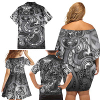 Aotearoa Maori Hei Tiki Family Matching Off Shoulder Short Dress and Hawaiian Shirt Kiwikiwi Kowhaiwhai Puhoro Motif LT9 - Polynesian Pride