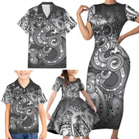 Aotearoa Maori Hei Tiki Family Matching Short Sleeve Bodycon Dress and Hawaiian Shirt Kiwikiwi Kowhaiwhai Puhoro Motif LT9 - Polynesian Pride