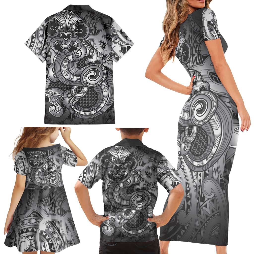 Aotearoa Maori Hei Tiki Family Matching Short Sleeve Bodycon Dress and Hawaiian Shirt Kiwikiwi Kowhaiwhai Puhoro Motif LT9 - Polynesian Pride