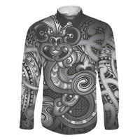Aotearoa Maori Hei Tiki Family Matching Summer Maxi Dress and Hawaiian Shirt Kiwikiwi Kowhaiwhai Puhoro Motif LT9 Dad's Shirt - Long Sleeve Grey - Polynesian Pride