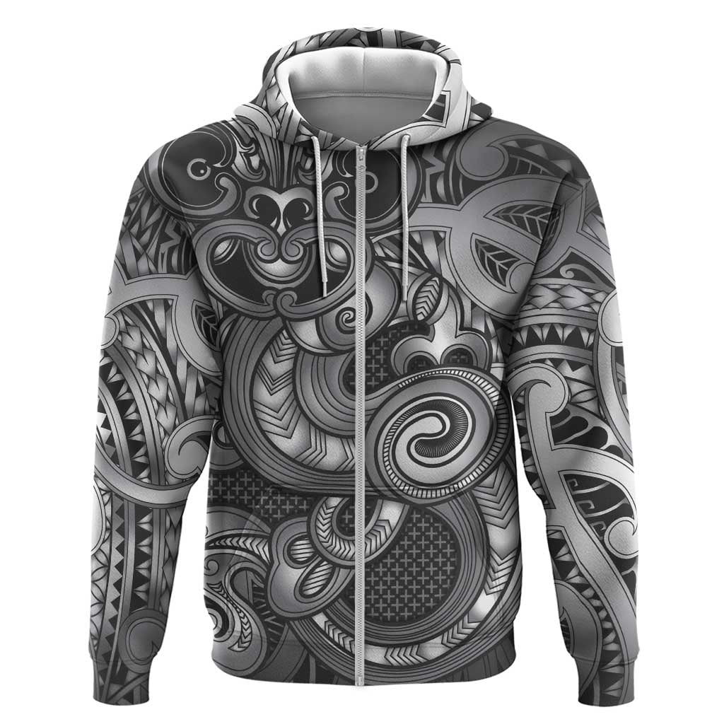 Aotearoa Maori Hei Tiki Hoodie Kiwikiwi Kowhaiwhai Puhoro Motif LT9 Zip Hoodie Grey - Polynesian Pride