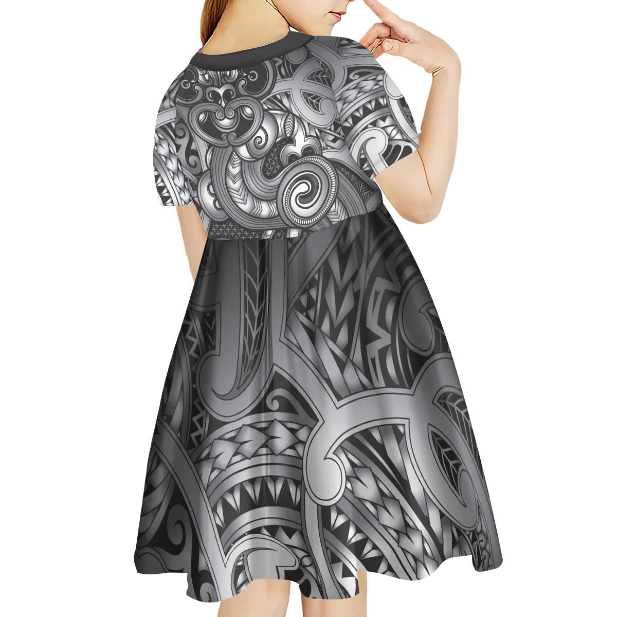 Aotearoa Maori Hei Tiki Kid Short Sleeve Dress Kiwikiwi Kowhaiwhai Puhoro Motif LT9 - Polynesian Pride