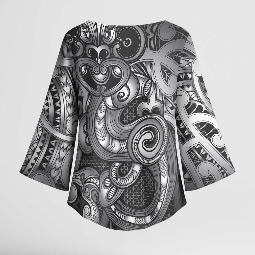 Aotearoa Maori Hei Tiki Kimono Sleeve Blouse Kiwikiwi Kowhaiwhai Puhoro Motif LT9 - Polynesian Pride