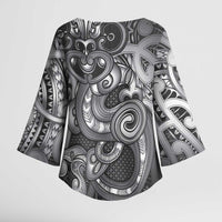 Aotearoa Maori Hei Tiki Kimono Sleeve Blouse Kiwikiwi Kowhaiwhai Puhoro Motif LT9 - Polynesian Pride