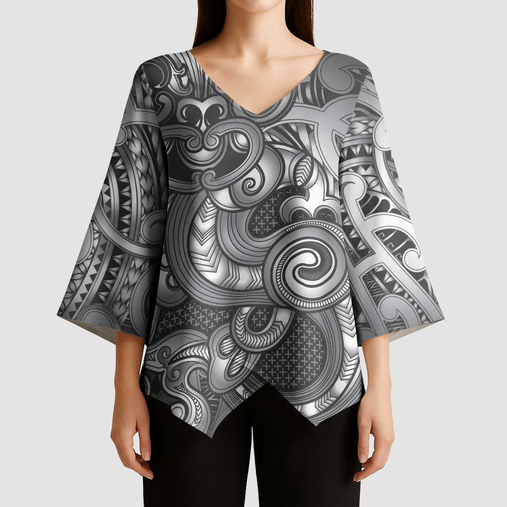 Aotearoa Maori Hei Tiki Kimono Sleeve Blouse Kiwikiwi Kowhaiwhai Puhoro Motif LT9 - Polynesian Pride