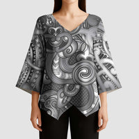 Aotearoa Maori Hei Tiki Kimono Sleeve Blouse Kiwikiwi Kowhaiwhai Puhoro Motif LT9 - Polynesian Pride