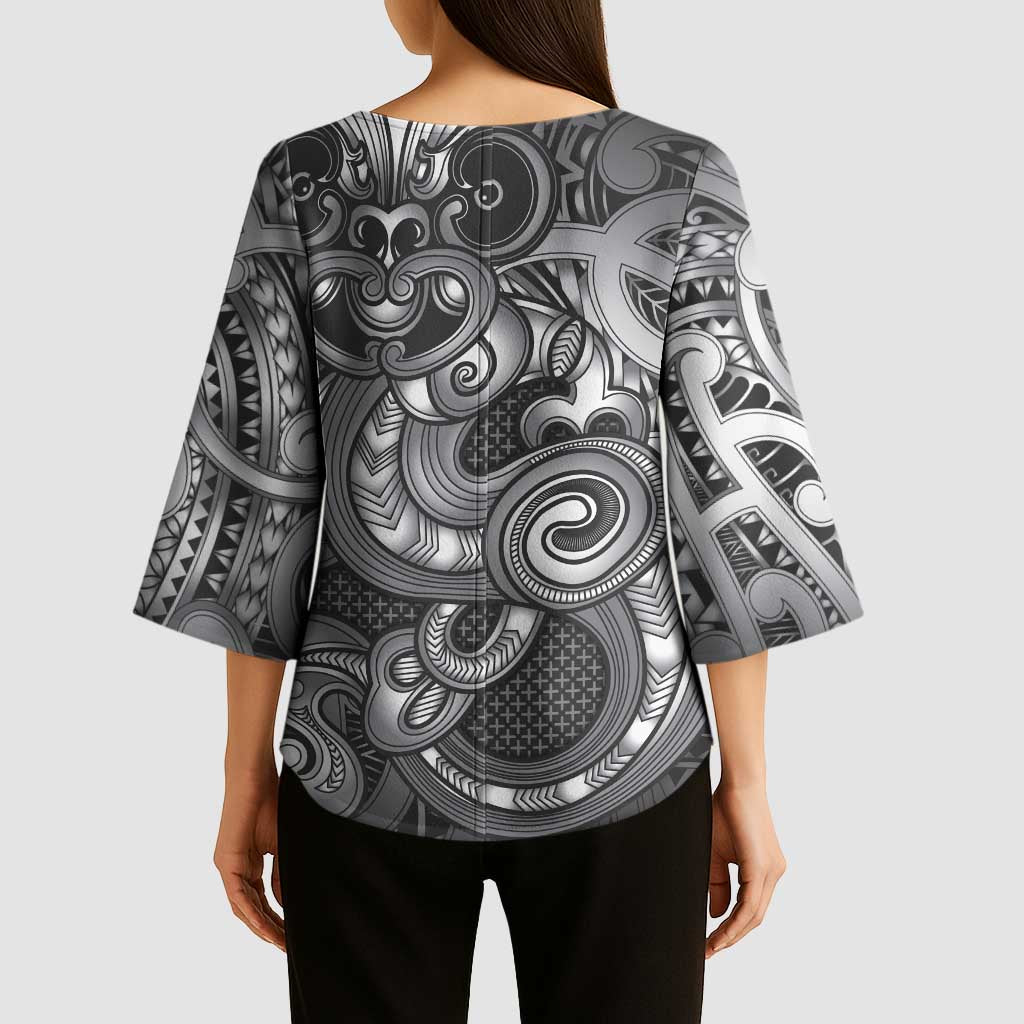 Aotearoa Maori Hei Tiki Kimono Sleeve Blouse Kiwikiwi Kowhaiwhai Puhoro Motif LT9 - Polynesian Pride