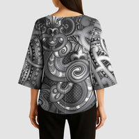 Aotearoa Maori Hei Tiki Kimono Sleeve Blouse Kiwikiwi Kowhaiwhai Puhoro Motif LT9 - Polynesian Pride