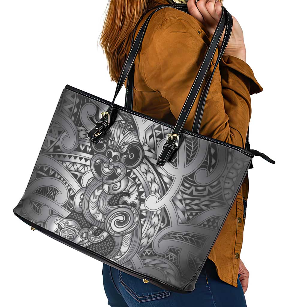 Aotearoa Maori Hei Tiki Leather Tote Bag Kiwikiwi Kowhaiwhai Puhoro Motif LT9 - Polynesian Pride