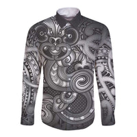 Aotearoa Maori Hei Tiki Long Sleeve Button Shirt Kiwikiwi Kowhaiwhai Puhoro Motif LT9 Unisex Grey - Polynesian Pride