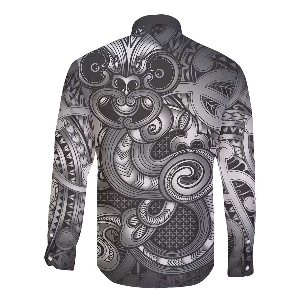 Aotearoa Maori Hei Tiki Long Sleeve Button Shirt Kiwikiwi Kowhaiwhai Puhoro Motif LT9 - Polynesian Pride